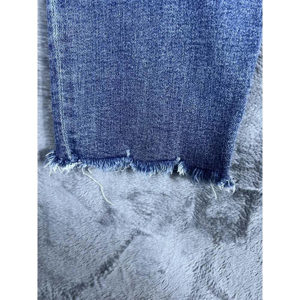 Kut from the Kloth High Rise Ankle Straight Leg Distressed Raw Hem Jeans Blue